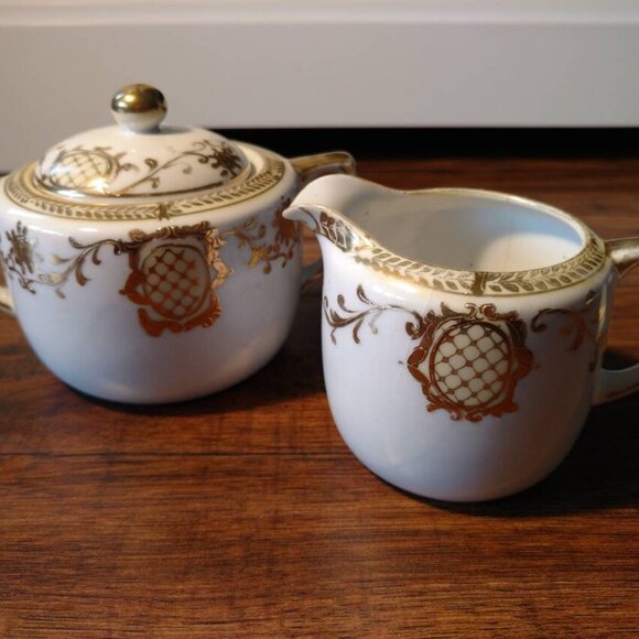 Antique Noritake Cream and Sugar Set with Small Bowl Vintage Hand Painted Nippon - Picture 7 of 11